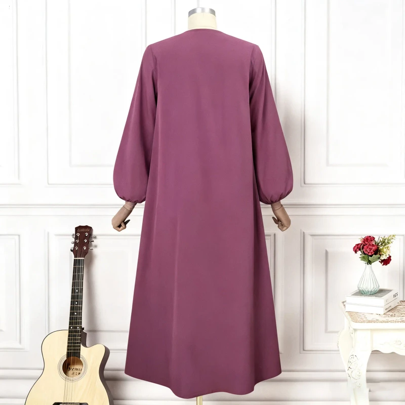 Open Fronted Breathable Anti Wrinkle Lightweight Polyester Slim Fit Women's Plus Size Abaya Floor Length Indonesian Muslim Robes