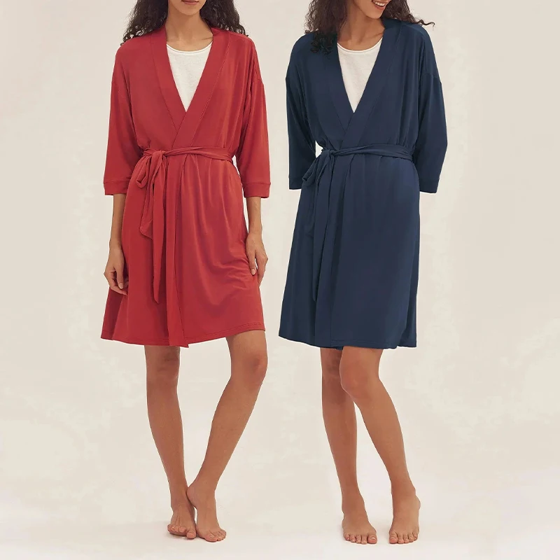 Organic Bamboo Kimono Robe Women's Sleepwear Sustainable Jersey Women's Nightwear Custom Ladies Loungewear