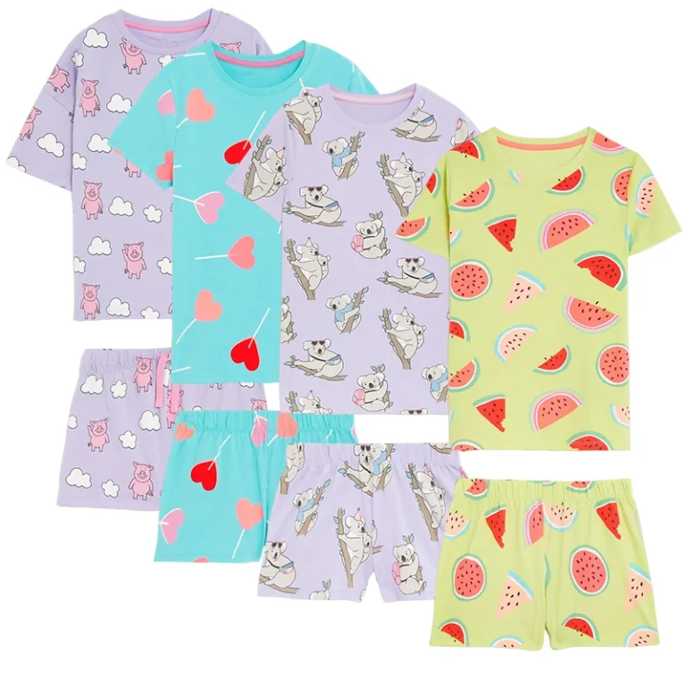 Organic-Cotton-Children-Pajamas-Sustainable-Toddler-Girls-Sleepwear-Kids-Pjs-Short-Sleeve-Kids-Sleepwear-Custom-Kids-Clothes