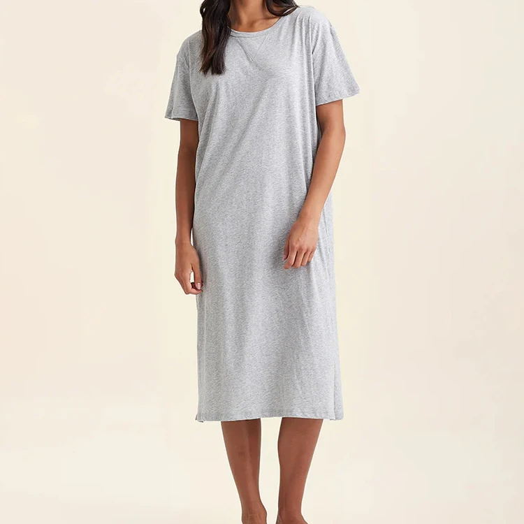 Organic Cotton Knit Nightgown Short Sleeve Lounge Dress Custom Jersey Women's Nightdress Night Suit for Women Clothes