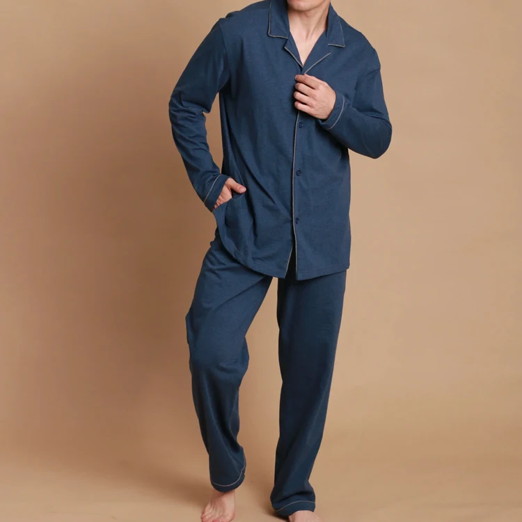 Organic Cotton Sleepwear for Men Button up Shirts and Pant Sets Sustainable Men's Pyjamas Custom Velour Nightwear Mens Clothing