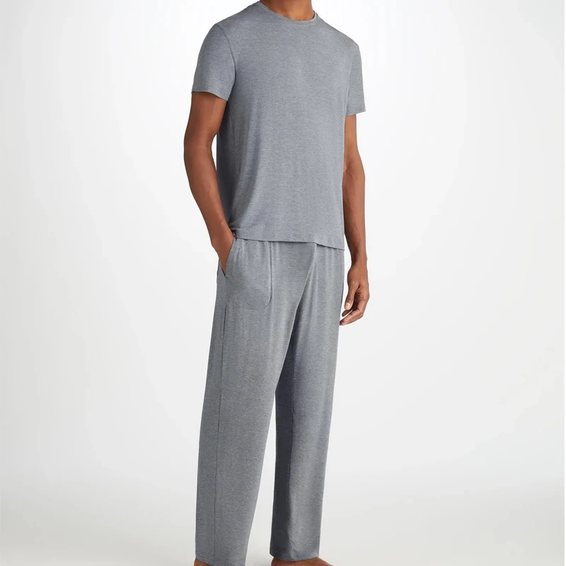 Organic Jersey Lounge Sets Men's T Shirt and Lounge Trousers Set Modal Mens Pyjamas Custom Short Sleeve Pyjamas