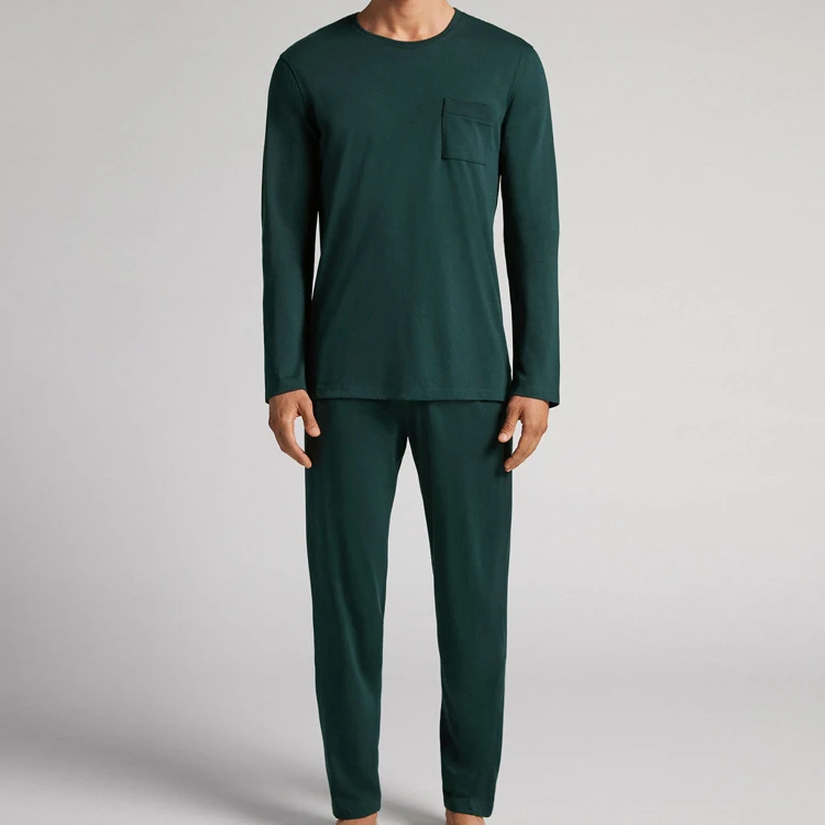 Organic Jersey Men's Sleepwear Long Sleeve Shirt and Pant Bamboo Cotton Night Suit Sustainable Night Wear Clothes