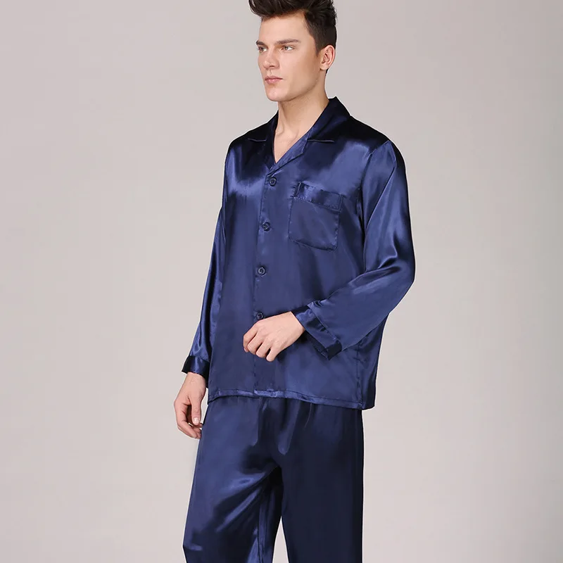Organic Mulberry Pure Silk Pajamas for Men Two Pieces Long Sleeves V Neck 100% Silk Pajama Set