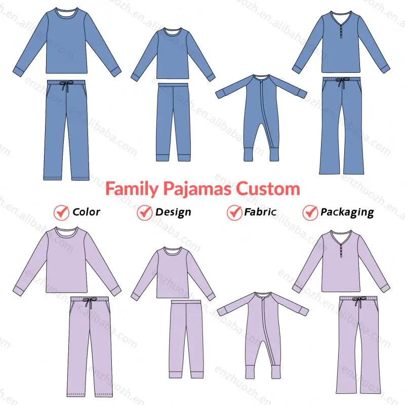 Organic Solid Color Family Matching Pajamas 210G Men Women Pajamas Set Bamboo Baby Boy Romper Baby Girl Pyjamas