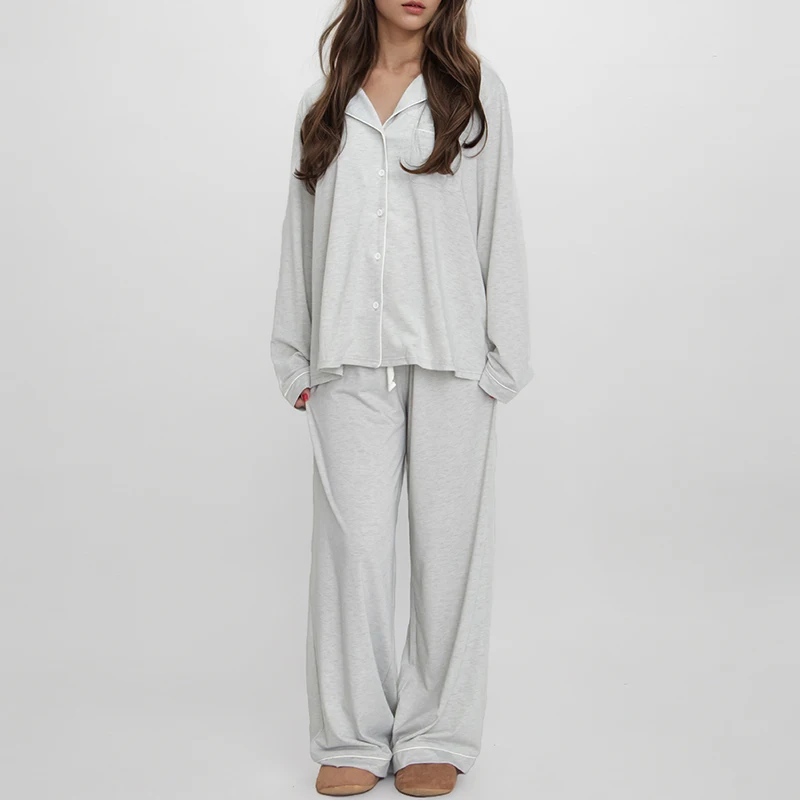 Oversized Women's Pajamas Bamboo Cotton Loungewear Ladies Homewear Pyjamas Custom Logo Nightwear Pajama Set