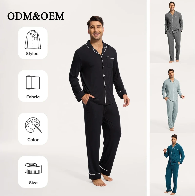 Pajama Set for Men Soft Modal Men's Pajamas Long Sleeve Long Pants Bamboo Pyjamas