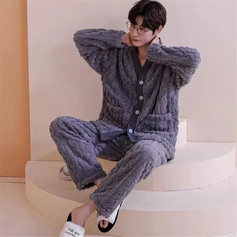 Pajama Suit Mens Elegant Sleepwear Patterned Pajama Sets