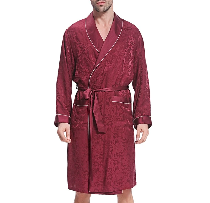 Pajamas Manufacturer Shawl Collar Men Silk Satin Kimono Robes Luxury Groom Lounge Sleeping Gown Robe for Men