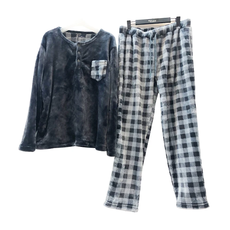 Pajamas Men Long Sleeve Lounge Fleece Warm Flannel Pyjamas Mens Pajama Set Winter Sleepwear for Men