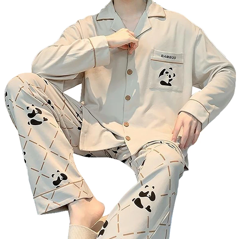 Pajamas Men's Spring and Autumn Models Pure Cotton Thin Men's Long sleeved Youth Loungewear Suit