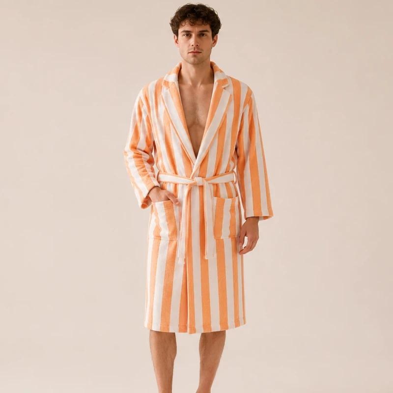 Pajamas Set for Man Terry Cloth Spa Robe Custom Hotel 100% Cotton Yarn Dyed Bathrobe Sleepwear