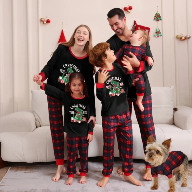 Parent-child-Home-Wear-Couple-Kid-Bady-Dog-Sleepwear-Cute-Dinosaur-Monogrammed-Plaid-Family-Christmas-Pajamas-Set