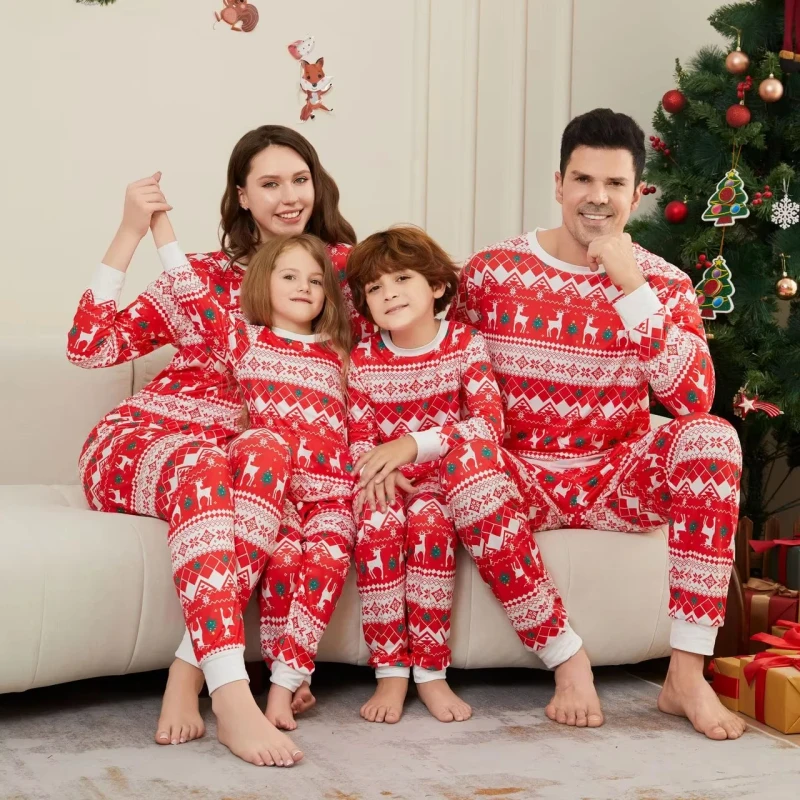 Parent child Home Wear Couple Kid Bady Dog Sleepwear Santa Cartoon Fully Printed Family Christmas Pajamas Set