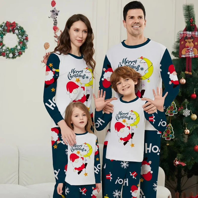 Parent child Home Wear Women Men Kid Baby Dog Sleepwear Santa Claus Moon Monogrammed Long Family Christmas Pajamas Set