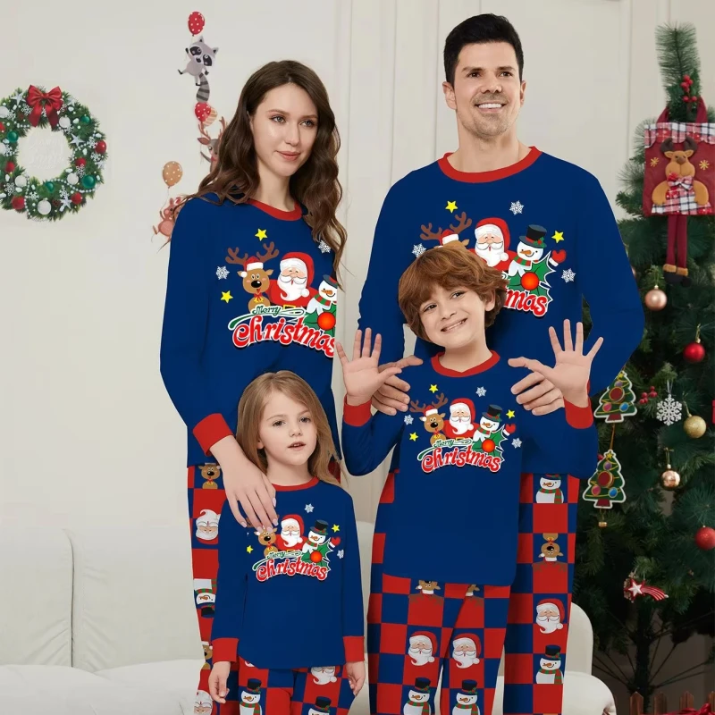 Parent child Home Wear Women Men Kid Baby Dog Sleepwear Santa Claus Snowman Monogrammed Long Family Christmas Pajamas Set