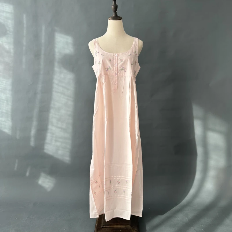 Peach Sleeveless Embroidered Nightdress