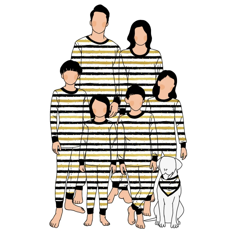 Personality 6pcs Milk Silk Stripe Printing T Shirt and Pant Parent Child Long Sleeve Matching Family Pajamas Set