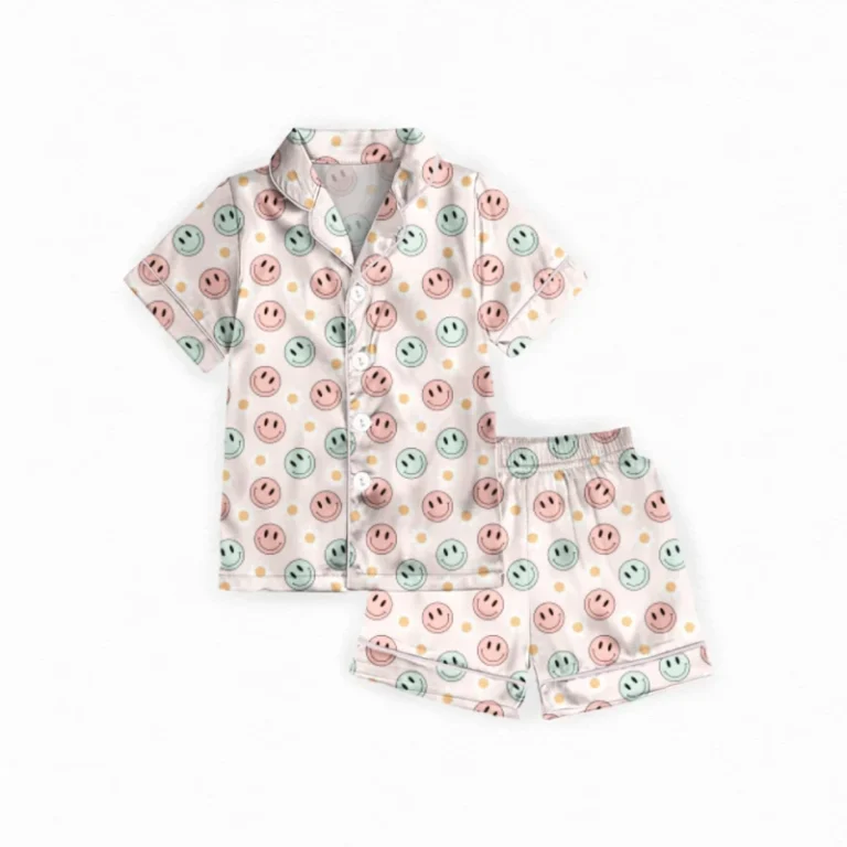 Personalized-Bamboo-Summer-Customized-Adults-Short-Sleeve-Pajamas-Happy-Face-Women-2-Pieces-Sleepwear