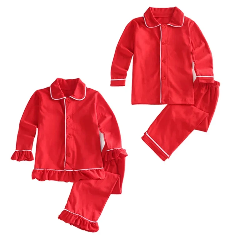 Personalized-Sibling-Matching-Outfits-Childrens-Christmas-Pyjamas-Red-Button-up-Cotton-Winter-Pajamas