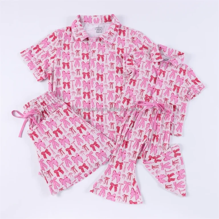 Pink-Bow-Print-Bamboo-Short-Sleeve-Pajamas-Toddler-Kids-2pcs-Lounge-Wear-Set-Baby-Pajamas-Outfits-Set