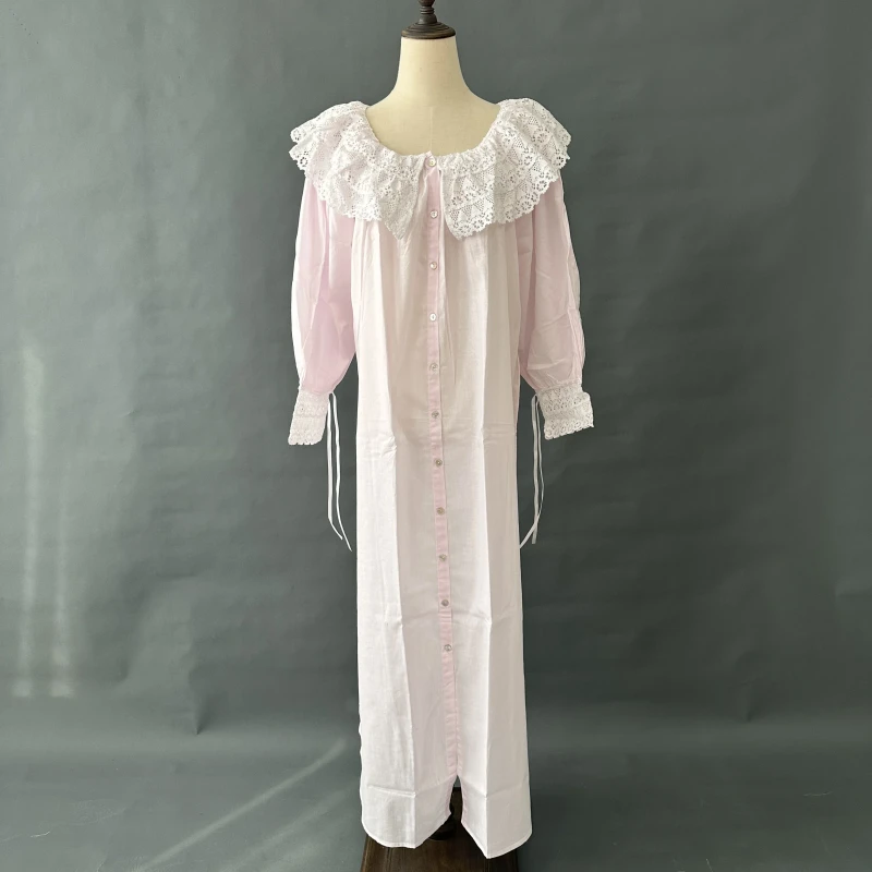 Pink Lace Longsleeve Button Down Nightdress