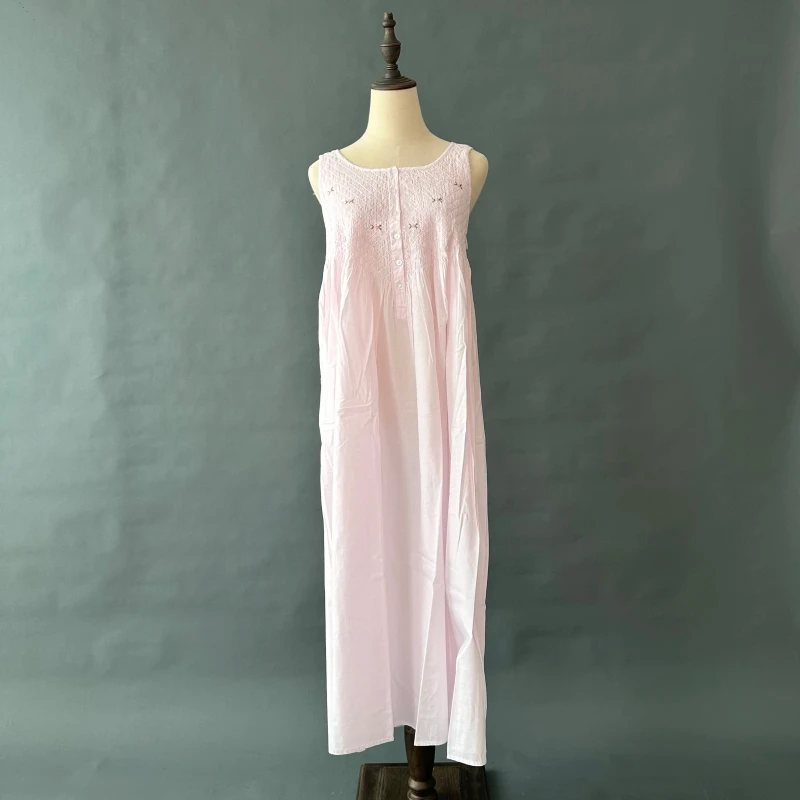 Pink Smocked Sleeveless Nightdress