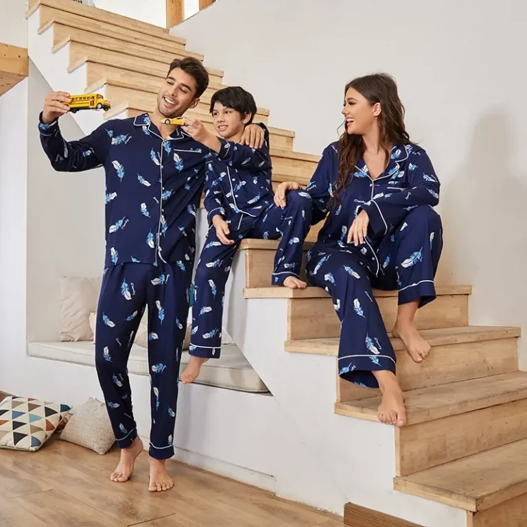 Piping-High-Quality-Long-Lounge-Wear-His-and-Hers-Matching-Pyamas-Family-Cozy-Bamboo-Pajama-Sets