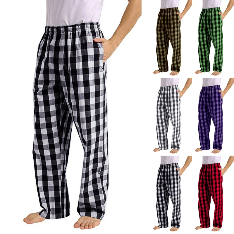 Plaid Pajama Pants Loose Elastic Waist Soft Bottoms Lounge Sleepwear with Pockets for Men