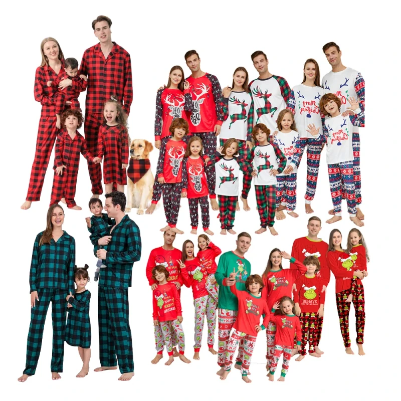 Plus Size Christmas Pyjamas Sets Pjs Custom Blue Santa Christmas Pijamas Clothes Matching Family Christmas Pajamas