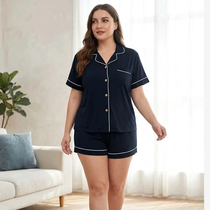Plus Size Pajamas Modal Ice Silk Shorts Set Sleepwear Custom Women Nightwear Short Sleeve Big Homewear Loose Casual Cooling