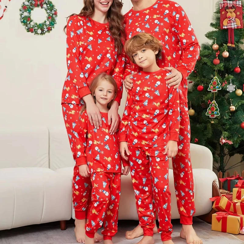 Plus Size Pattern All Over Printed Family Matching Outfit Christmas Family Pajamas Sleepwear Sets for Parents and Children