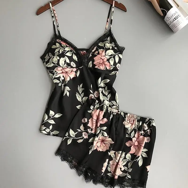 Plus Size Sexy Camisole Shorts Home Wear Two Piece Set Women's Printed Pajamas Set