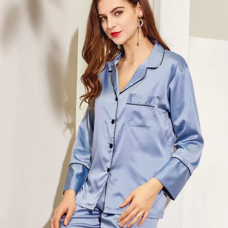 Plus Size Solid Satin Silky Spandex Polyester Women's Breathable Eco-Friendly Pajamas Nightwear Sleepwear Set