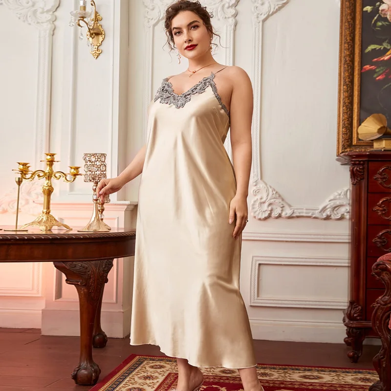 Plus Size V Neck Long Slip Nightdress Sexy Robe Set Print Pattern Home Wear for Winter Nights Made