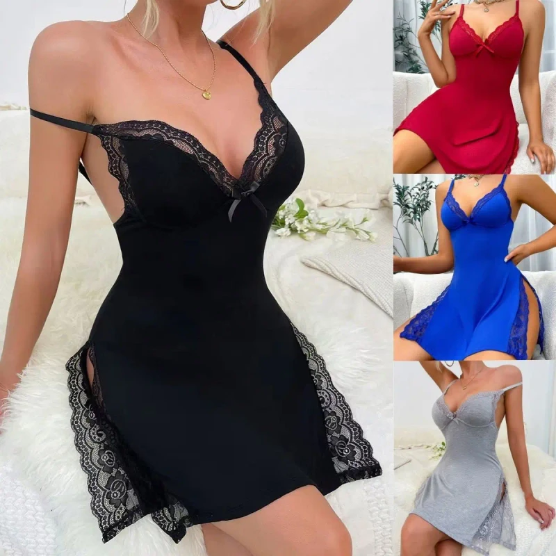 Plus Size Women's Sleepwear Nightgown Mesh Lace Night Dress Underwear Party Nightie