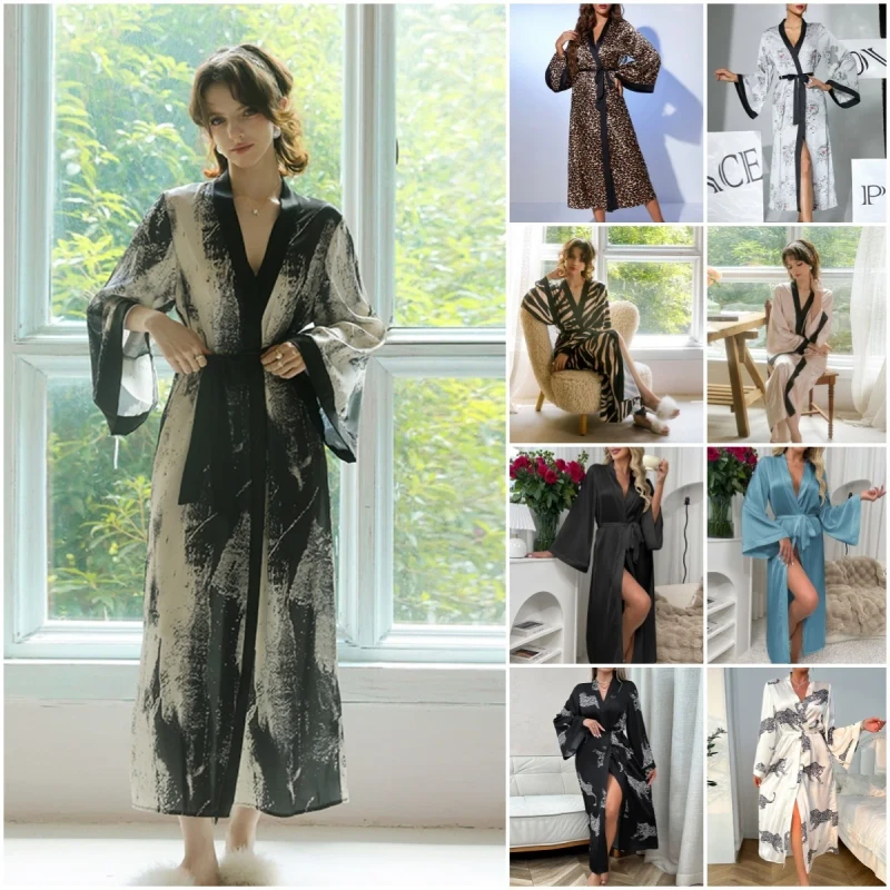 Plus Size Women's Summer Loose Elegant Sexy Loungewear Featuring Stylish Floral Printed Knitted Robe Drawstring Closure OEM