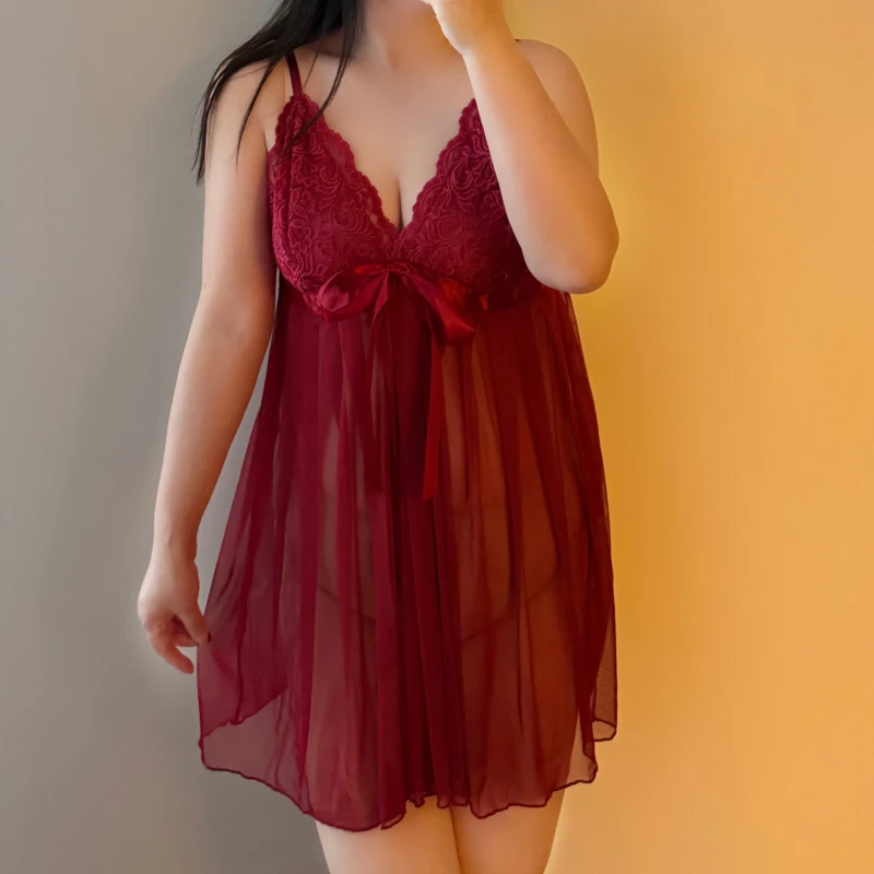 Plus-size Extra-large Curvy Ladies Summer Sweet Lingerie Lace Pleated Skirt Sheer Mesh Style Nightdress for 100150 kg