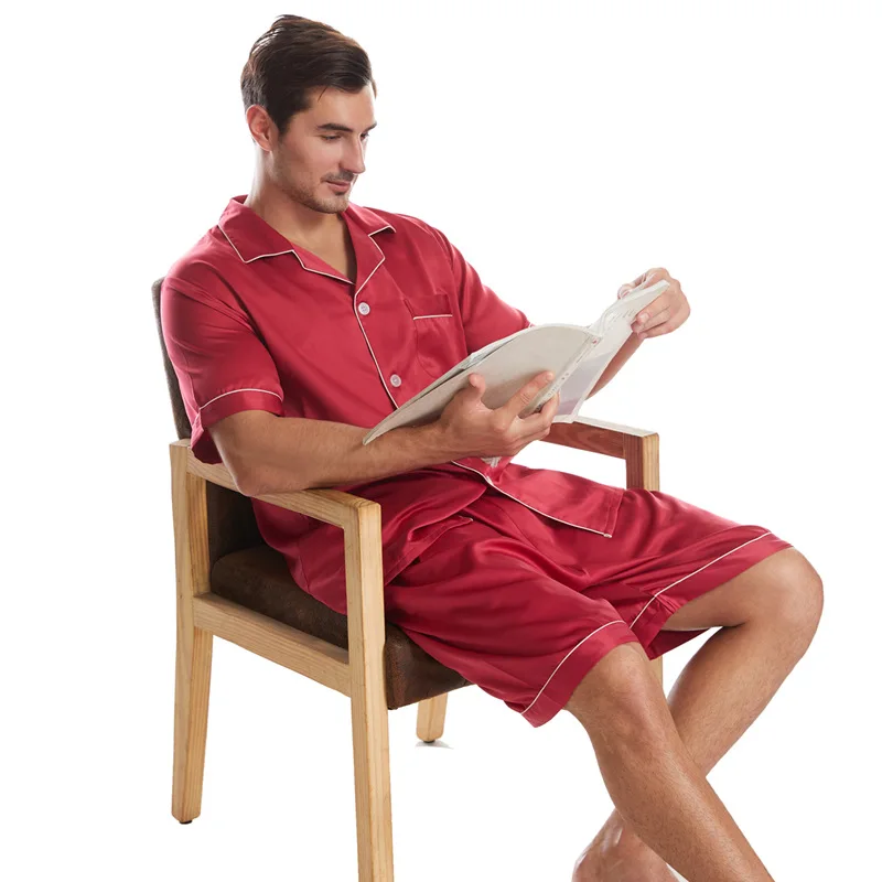 Plus size Solid Color Men's Short Sleeve Pajamas Summer Matte Color Simple Casual Home Wear Set