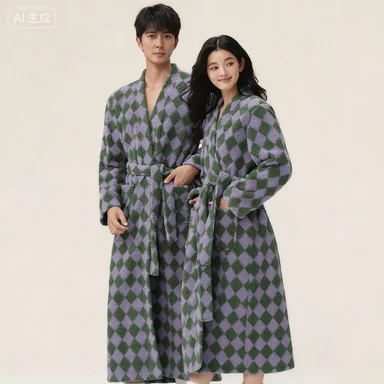 Plush Coral Fleece Women's Winter Long Robe Thickened Half Fleece Lined Bathrobe for Daily Home Comfort