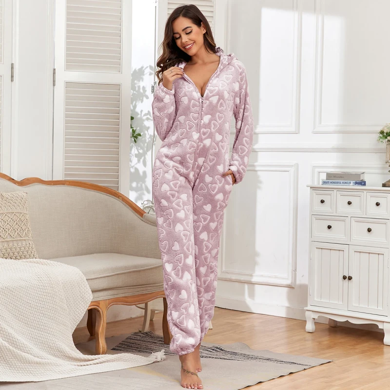 Plush Robe Printed Halloween Sleepwear Unisex Thickened Warm Soft Flannel Hooded Pajamas Adult Onesie Pajama