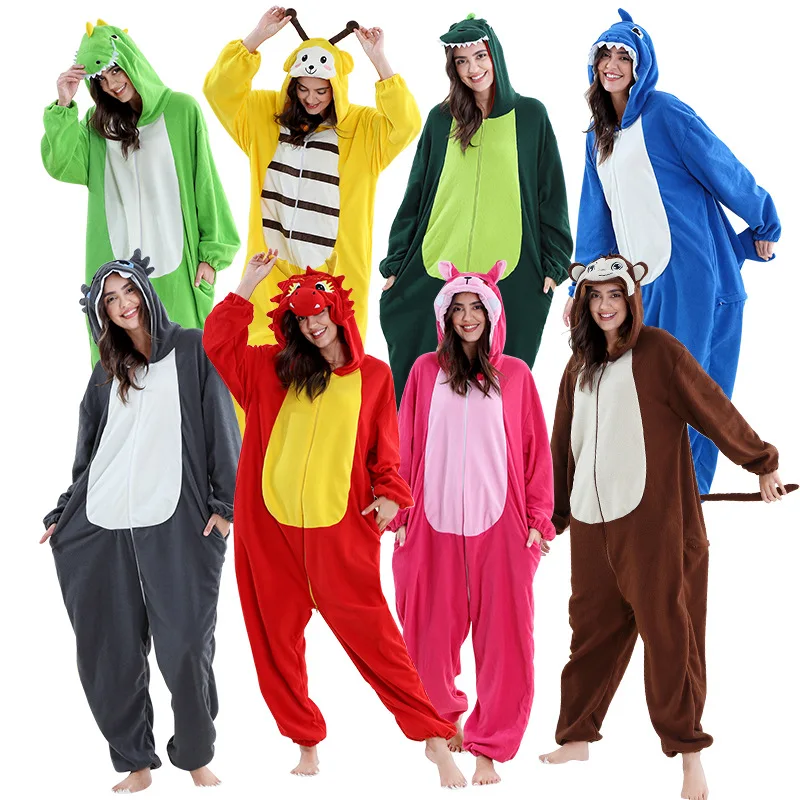 Polar Fleece Onesie Pajamas Adult Kids Printed Long Sleeve Animal Shape Party Costume OEM ODM In Stock No Season