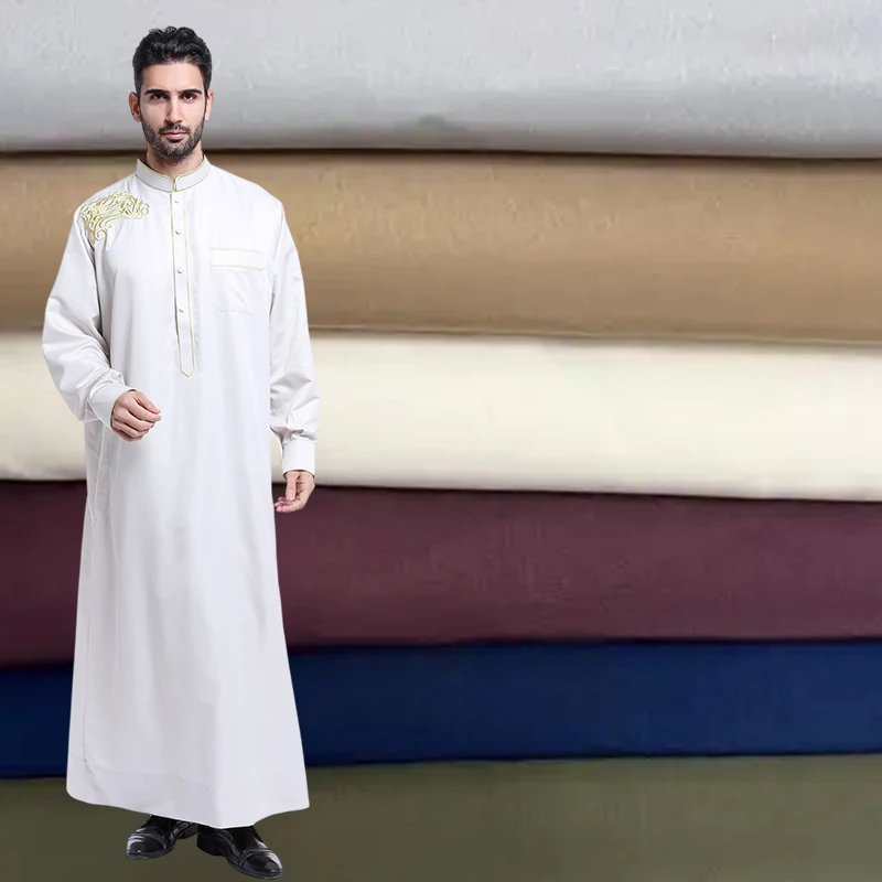 Polyester Saudi Premium Toyobo Fabric for Arab Arabian Men's Thobe Fabric White Arab Robe for Men