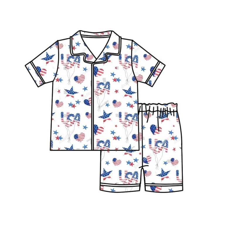 Popular Bamboo Pajamas Mystery Box Independence Day Ready to Ship 95%Bamboo +5% Spandex Baby Sleepwear Kids