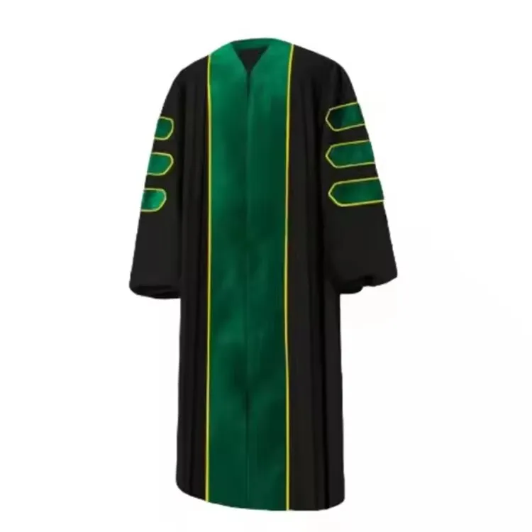 Premium Matte Doctoral Gown Deluxe Graduation Robe with Velvet Bars