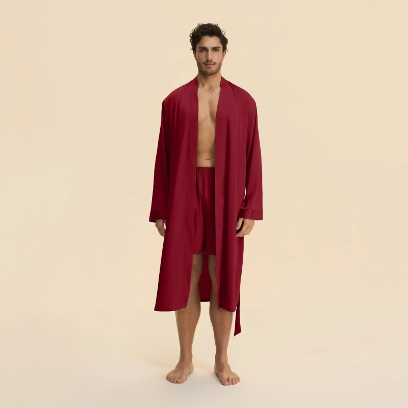 Premium Solid Color Silky Satin 2-Piece Casual Soft Men's Robe Set Sleepwear Pajamas Home Lounge Spa Daily Wear