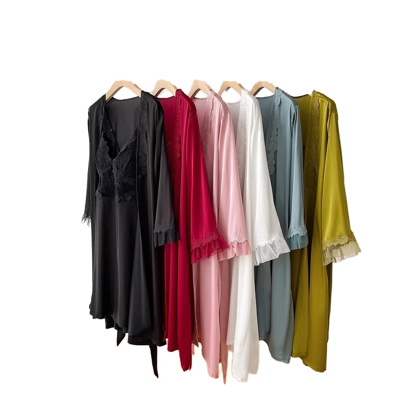 Premium Summer Silk Nightdress V Neck Pajama Set Spring Sleepwear Set Satin Nightgown Quick Dry Sleepwear Bulk Order