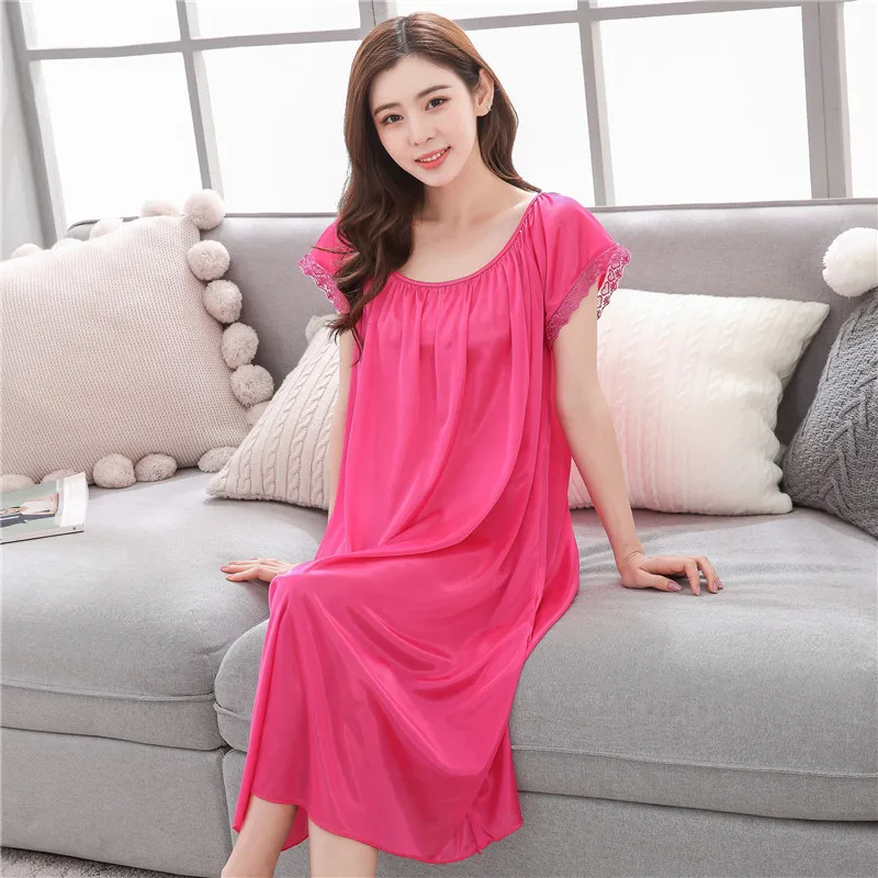 Price Lace Nightwear Ice Silk Nightdress Short Sleeve Dress Loose Nightgown Women's Sleepwear