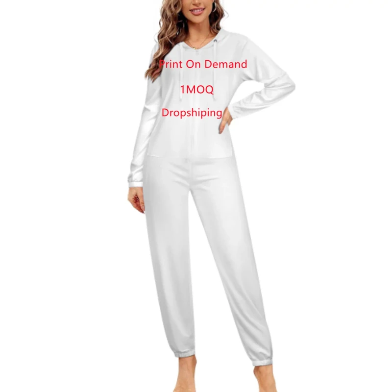 Print on Demand One pieces Wear Long sleeve Hooded Suits Front Zipper Men Women Printing Pajamas Jumpsuits Rompers