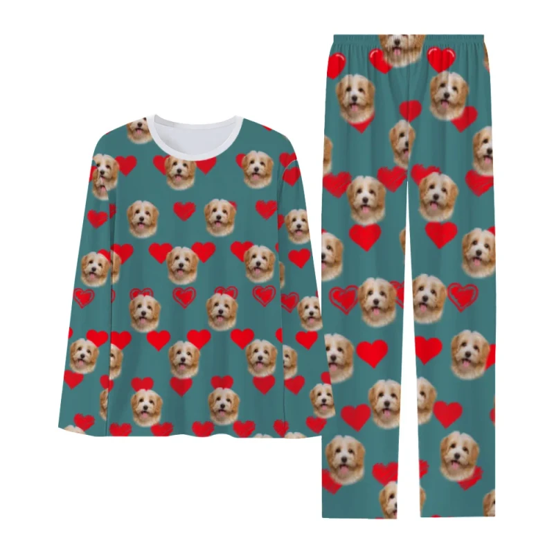 Print on Demand Two Piece Long Style Men's Home Wear Pajamas Set Polyester Night Sleepwear Comfortable Soft Pyjamas